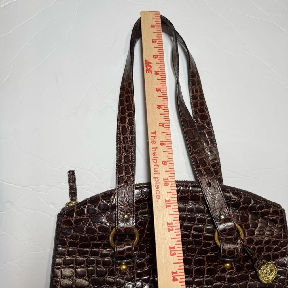 Brahmin Brown Hobo Bag Crocodile Embossed Gold Hardware Travel Tote Croc Leather